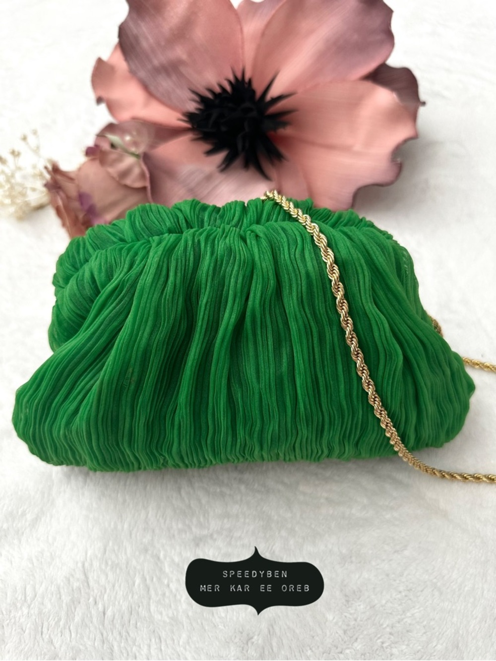 Loeffler Randall Bailey Pleated Clutch in Clover green